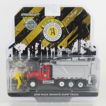 GREENLIGHT 1/64 MACK | GRANITE DUMP TRUCK CASSONE RIBALTABILE 4-ASSI 2019 - SPAZZANEVE - SNOWPLOW | RED SILVER