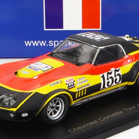 SPARK-MODEL 1/43 CHEVROLET | CORVETTE C3 N 155 TOUR DE FRANCE 1970 H.GREDER - J.C.PERRAMOND | RED YELLOW BLACK