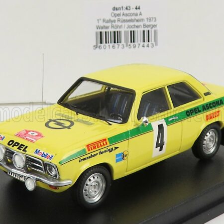 TROFEU 1/43 OPEL | ASCONA A (night version) N 4 WINNER RALLY RUSSELSHEIM 1973 W.ROHRL - J.BERGER | YELLOW GREEN