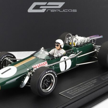 GP-REPLICAS 1/18 BRABHAM | F1  BT24 REPCO N 1 2nd MEXICO GP (with pilot figure) 1967 JACK BRABHAM - CON VETRINA - WITH SHOWCASE | GREEN GOLD