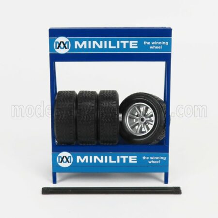 IXO-MODELS 1/18 ACCESSORIES | CAVALLETTO SUPPORTO 4X PNEUMATICI MINILITE - METAL RACK WITH 4X TYRES | 2 TONE BLUE