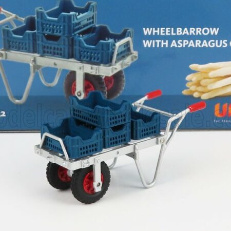 UNIVERSAL HOBBIES 1/32 ACCESSORIES | WHEELBARROW WITH 4X ASPARAGUS CRATES | SILVER BLUE