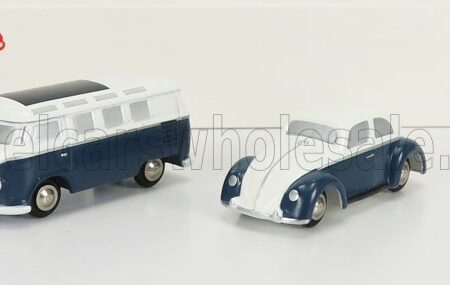 SCHUCO 1/87 VOLKSWAGEN | SET 2X KAFER BEETLE + T1 MINIBUS SAMBA 1955 | WHITE BLUE