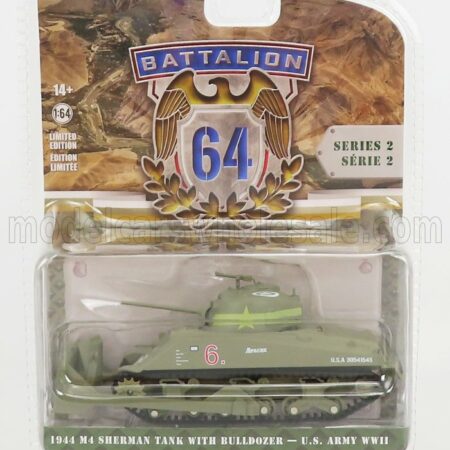 GREENLIGHT 1/64 TANK | M4 SHERMAN USA ARMY WORLD WAR II WITH BULLDOZER 1944 | MILITARY SAND