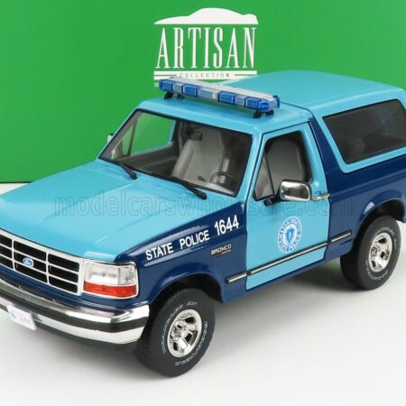 GREENLIGHT 1/18 FORD USA | BRONCO XLT MASSACHUSETTS STATE POLICE 1996 | 2 TONE BLUE