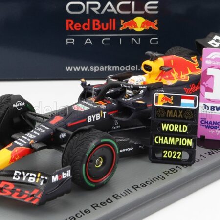 SPARK-MODEL 1/43 RED BULL | F1  RB18 TEAM ORACLE RED BULL RACING N 1 WINNER JAPAN GP WITH PIT BOARD WORLD CHAMPION 2022 MAX VERSTAPPEN | MATT BLUE YELLOW RED