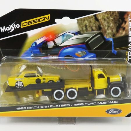 MAISTO 1/64 MACK | B-61 RAMP TRUCK WITH FORD USA MUSTANG 1965 | YELLOW