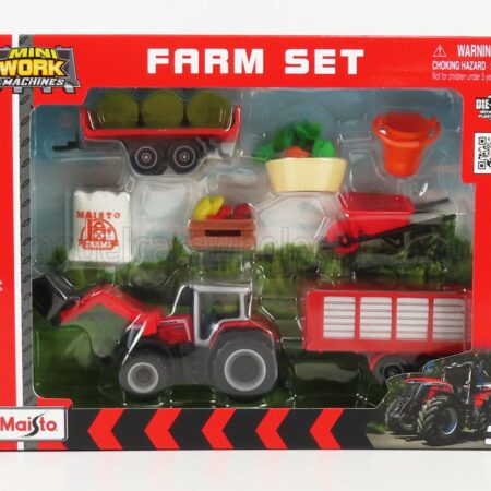 MAISTO 1/64 MASSEY FERGUSON | FARM SET 8S.285 TRACTOR WITH ACCESSORIES 2018 | RED GREY