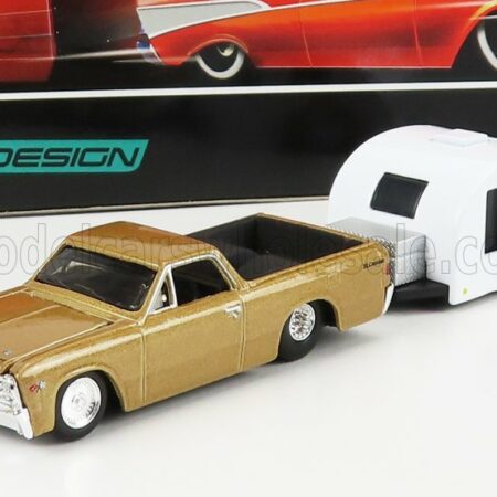 MAISTO 1/64 CHEVROLET | EL CAMINO PICK-UP WITH TRAILER ROULOTTE 1967 | GOLD WHITE