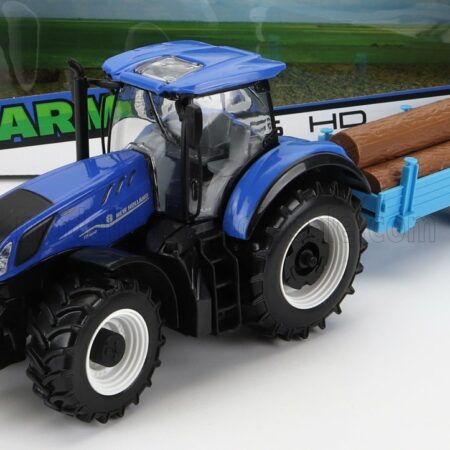 BURAGO 1/32 NEW HOLLAND | T7.315 TRACTOR WITH LOGS OF WOOD TRAILER 2018 | BLUE