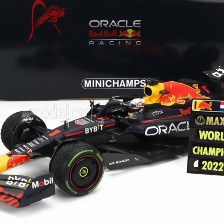 MINICHAMPS 1/18 RED BULL | F1  RB18 TEAM ORACLE RED BULL RACING N 1 WORLD CHAMPION WINNER JAPAN GP WITH PIT BOARD 2022 MAX VERSTAPPEN | MATT BLUE YELLOW RED