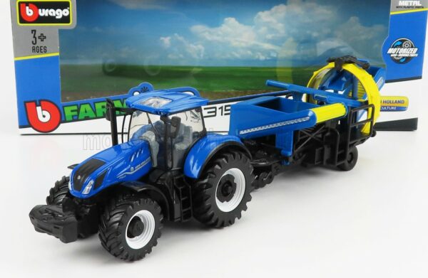 BURAGO 1/50 NEW HOLLAND | T7.315 TRACTOR WITH CULTIVATOR TRAILER 2016 | BLUE