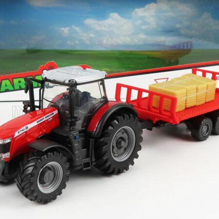 BURAGO 1/50 MASSEY FERGUSON | 8740S TRACTOR WITH TRAILER 2016 | RED