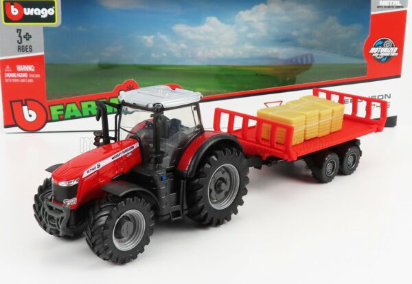 BURAGO 1/50 MASSEY FERGUSON | 8740S TRACTOR WITH TRAILER 2016 | RED