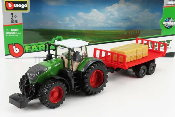 BURAGO 1/50 FENDT | VARIO 1050 TRACTOR WITH TRAILER 2016 | GREEN RED