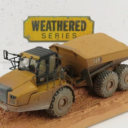 DM-MODELS 1/50 CATERPILLAR | CAT745 CASSONE RIBALTABILE CAVA 3-ASSI - WEATHERED ARTICULATED TRUCK | YELLOW BLACK