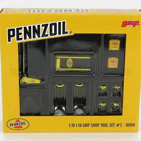 GMP 1/18 ACCESSORIES | SET OFFICINA GARAGE TOOL SET PENNZOIL | YELLOW BLACK