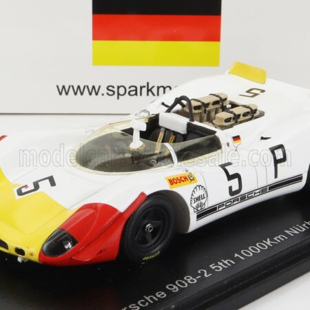 SPARK-MODEL 1/43 PORSCHE | 908/2 N 5 5th 1000km NURBURGRING 1969 W.KAUHSEN - K.VON WENDT | WHITE RED YELLOW