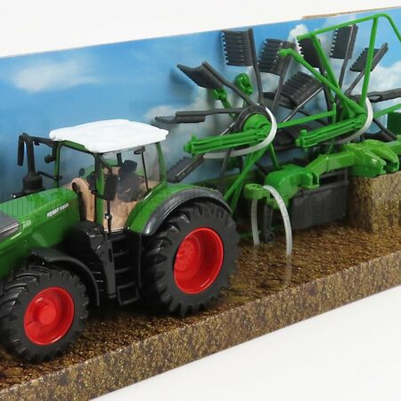 BURAGO 1/50 FENDT | VARIO 1050 TRACTOR WITH WHIRL RAKE TRAILER 2016 | GREEN BLACK