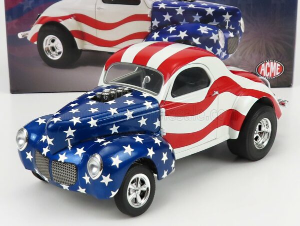 ACME-MODELS 1/18 FORD USA | WILLYS GASSER CUSTOM PATRIOT 1940 | WHITE RED BLUE