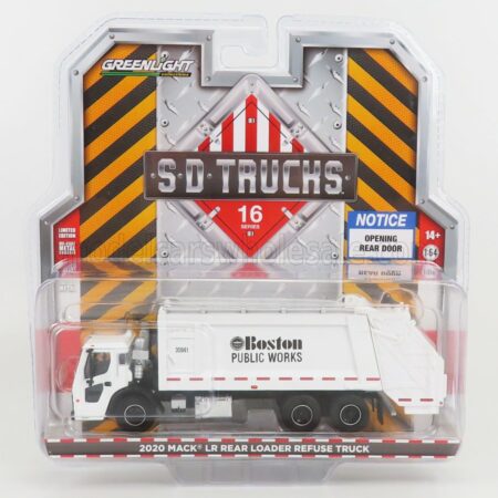 GREENLIGHT 1/64 MACK | GRANITE REFUSE TRUCK CASSONE RIBALTABILE 4-ASSI TRASPORTO RIFIUTI BOSTON 2020 | WHITE