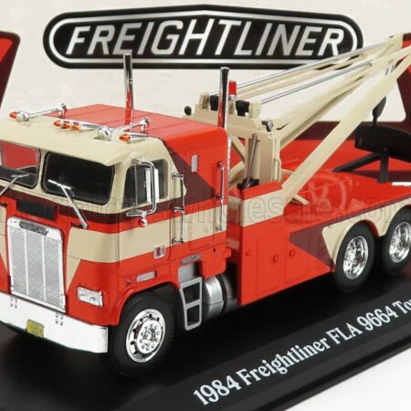 GREENLIGHT 1/43 FREIGHTLINER | FLA 9664 TRACTOR TRUCK GRU CRANE 3-ASSI CARRO ATTREZZI - WRECKER ROAD SERVICE 1984 | ORANGE CREAM