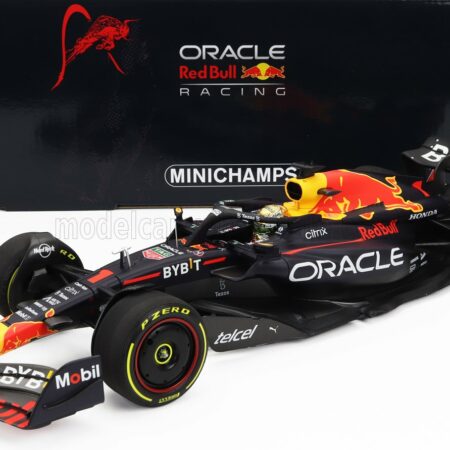 MINICHAMPS 1/18 RED BULL | F1  RB18 TEAM ORACLE RED BULL RACING N 1 WINNER MEXICO GP WORLD CHAMPION 2022 MAX VERSTAPPEN | MATT BLUE YELLOW RED