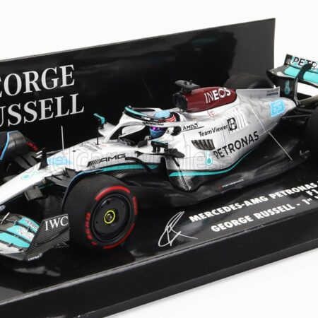 MINICHAMPS 1/43 MERCEDES GP | F1 W13E TEAM MERCEDES-AMG PETRONAS F1 N 63 (first f1 win) WINNER BRAZILIAN GP 2022 GEORGE RUSSEL | SILVER GREEN