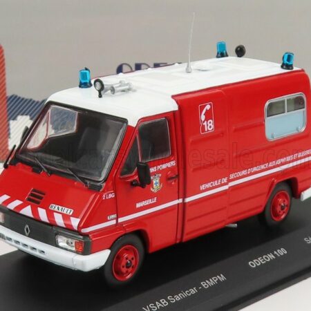 ODEON 1/43 RENAULT | MASTER T30 VAN VSAB SANICAR BMPM AMBULANCE SAPEURS POMPIERS 1981 | RED WHITE
