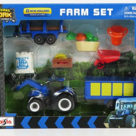 MAISTO 1/64 NEW HOLLAND | FARM SET T7-315 TRACTOR WITH ACCESSORIES 2018 | BLUE YELLOW