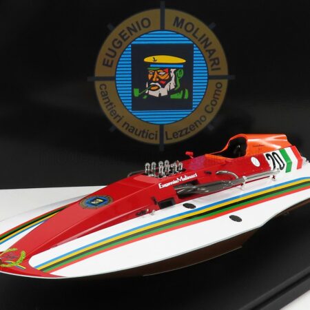 BBR-MODELS 1/18 MOLINARI | OFFSHORE MOTOSCAFO 4 PUNTI N 20 EDOARDO MOLINARI WINNER GIRO DEL LARIO - MEETING DI CIPRO - RAID PAVIA-VENEZIA - GIRO DEL GARDA - GINEVRA-EVIAN - F1 ENTROBORDO WORLD CHAMPION 1980 | RED WHITE ORANGE