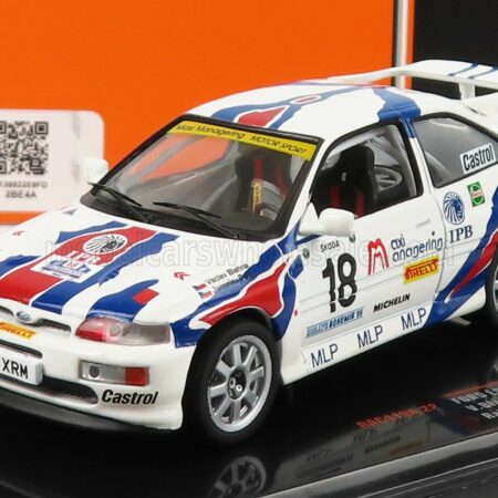 IXO-MODELS 1/43 FORD ENGLAND | ESCORT RS COSWORTH N 18 RALLY BOHEMIA 1996 V.BLAHNA - J.PELC | WHITE BLUE RED