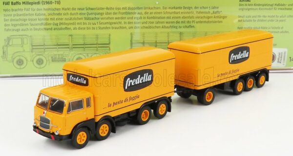 BREKINA PLAST 1/87 FIAT | 690 TRUCK MILLEPIEDI 4-ASSI FREDELLA LA PASTA DI FOGGIA 1961 | YELLOW BLACK