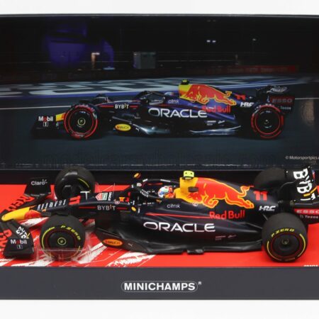 MINICHAMPS 1/18 RED BULL | F1  RB18 TEAM ORACLE RED BULL RACING N 11 POLE POSITION SAUDI ARABIA GP 2022 SERGIO PEREZ | MATT BLUE YELLOW RED