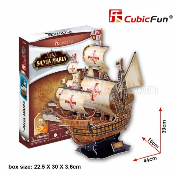 CUBICFUN  PUZZLE | KIT 3D IN FOAM BOAT SANTA MARIA CARAVELLA CM. 44x16x39 - 113 PEZZI - 113 PIECES | /