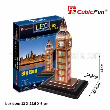 CUBICFUN  PUZZLE | KIT 3D IN FOAM BIG BEN LONDRA CON LUCI A LED CM. 20.4x24.8x41 - 28 PEZZI - 28 PIECES | /