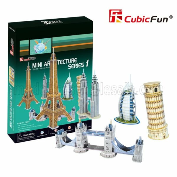 CUBICFUN  PUZZLE | KIT 3D IN FOAM SET 5X TORRE DI PISA - TORRE EIFFEL - TOWER BRIDGE - BURJAL ARAB - PETRONAS TOWERS - 99 PEZZI - 99 PIECES | /