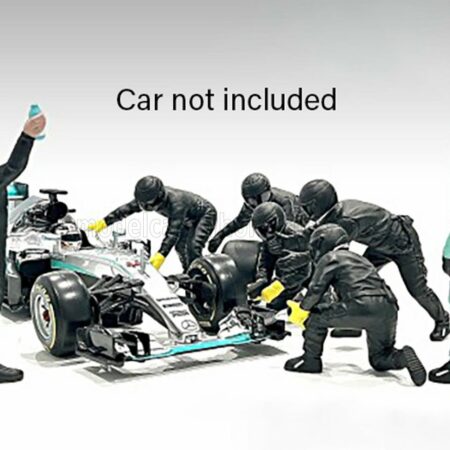 AMERICAN DIORAMA 1/18 FIGURES | F1  SET 2 2022 - DIORAMA PIT-STOP SET 7 X MECCANICI - MECHANICS - WITH DECALS | BLACK GREEN