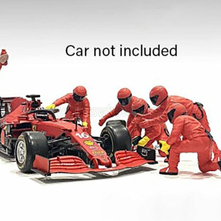 AMERICAN DIORAMA 1/18 FIGURES | F1  SET 2 2022 - DIORAMA PIT-STOP SET 7 X MECCANICI - MECHANICS - WITH DECALS | RED