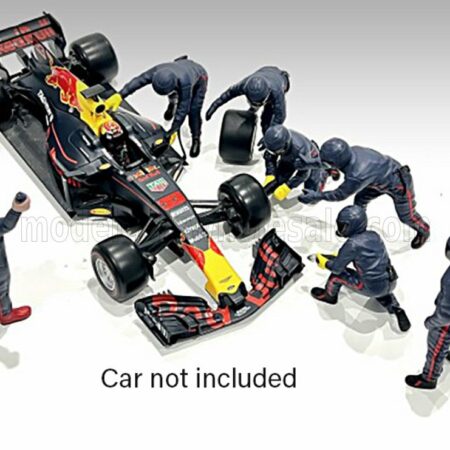 AMERICAN DIORAMA 1/43 FIGURES | F1  SET 2 2022 - DIORAMA PIT-STOP SET 7 X MECCANICI - MECHANICS - WITH DECALS | MATT BLUE RED