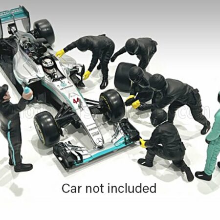 AMERICAN DIORAMA 1/43 FIGURES | F1  SET 2 2022 - DIORAMA PIT-STOP SET 7 X MECCANICI - MECHANICS - WITH DECALS | BLACK GREEN