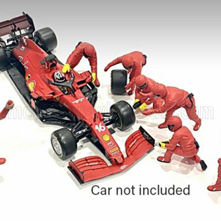 AMERICAN DIORAMA 1/43 FIGURES | F1  SET 2 2022 - DIORAMA PIT-STOP SET 7 X MECCANICI - MECHANICS - WITH DECALS | RED