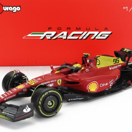 BURAGO 1/24 FERRARI | F1-75 SCUDERIA FERRARI N 55 4th MONZA GP ITALY 2022 CARLOS SAINZ - WITH PILOT AND SHOWCASE - EXCLUSIVE CARMODEL | RED YELLOW