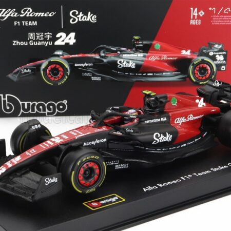 BURAGO 1/43 ALFA ROMEO | F1  C43 TEAM STAKE N 24 SEASON 2023 GUANYU ZHOU - CON PILOTA E VETRINA - WITH PILOT AND SHOWCASE - EXCLUSIVE CARMODEL | BLACK RED