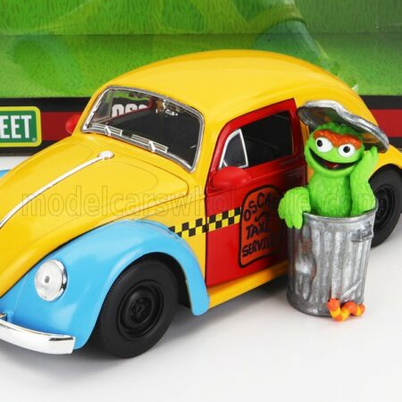 JADA 1/24 VOLKSWAGEN | BEETLE MAGGIOLINO WITH OSCAR THE GROUNCH SESAME STREET FIGURE 1959 | YELLOW RED BLUE