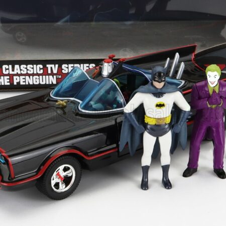 JADA 1/24 BATMAN | BATMOBILE 1966 - CLASSIC TV SERIES WITH BATMAN - JOKER - PINGUIN FIGURES | BLACK RED