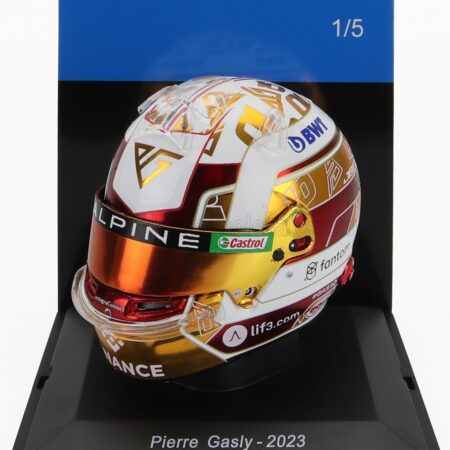 SPARK-MODEL 1/5 BELL HELMET | F1  CASCO HELMET RENAULT A523 TEAM BWT ALPINE N 10 SEASON 2023 PIERRE GASLY | WHITE GOLD RED