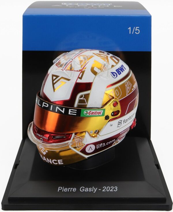 SPARK-MODEL 1/5 BELL HELMET | F1  CASCO HELMET RENAULT A523 TEAM BWT ALPINE N 10 SEASON 2023 PIERRE GASLY | WHITE GOLD RED