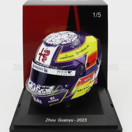 SPARK-MODEL 1/5 BELL HELMET | F1  CASCO HELMET ALFA ROMEO C43 TEAM STAKE N 24 SEASON 2023 GUANYU ZHOU | YELLOW BORDEAUX