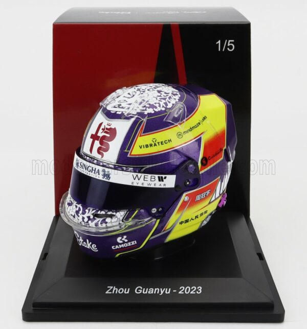 SPARK-MODEL 1/5 BELL HELMET | F1  CASCO HELMET ALFA ROMEO C43 TEAM STAKE N 24 SEASON 2023 GUANYU ZHOU | YELLOW BORDEAUX